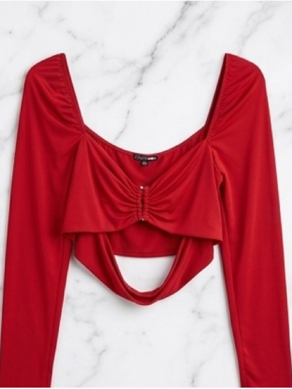 New Fashion Nova Red Ruched Long Sleeve Crop Top Size XL